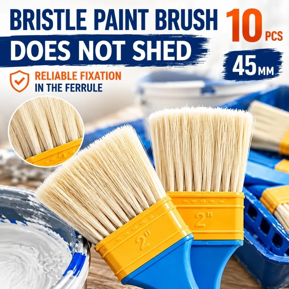 10pcs Nylon Bristle Flat Paint Brush High Elasticity Plastic Handle Flat Brush Set DIY Cleaning Brush Chip Brush Dust Cleaning
