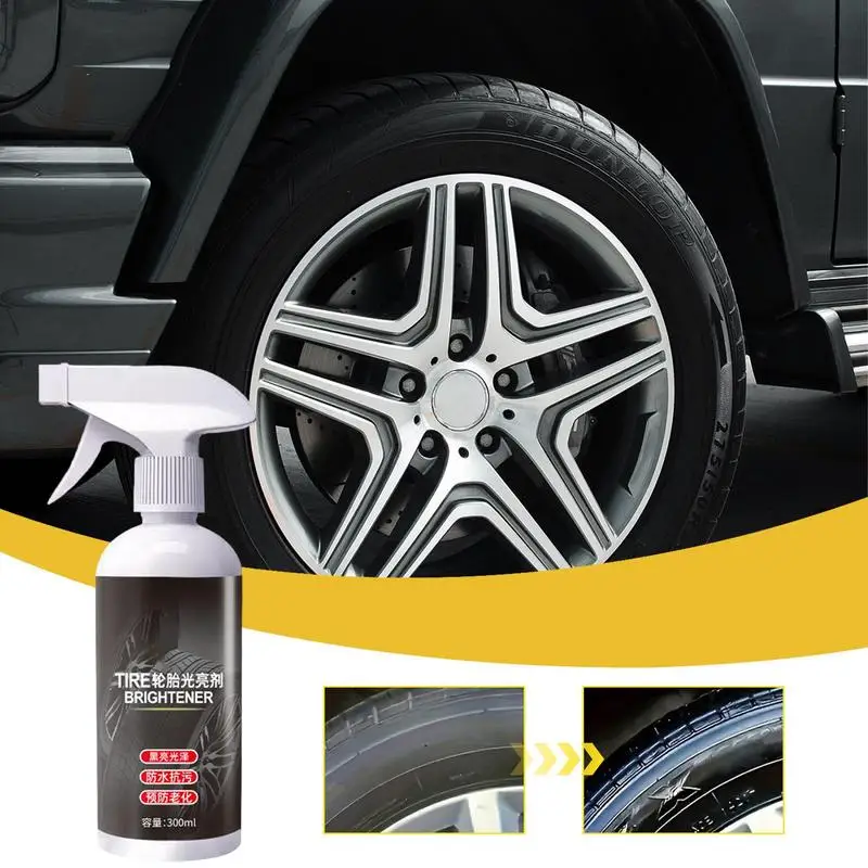 Tire Cleaner Spray 300ml Tire Brightener Car Tire Foam For Car Detailing Long Lasting Protection Keep Tires Looking Black And