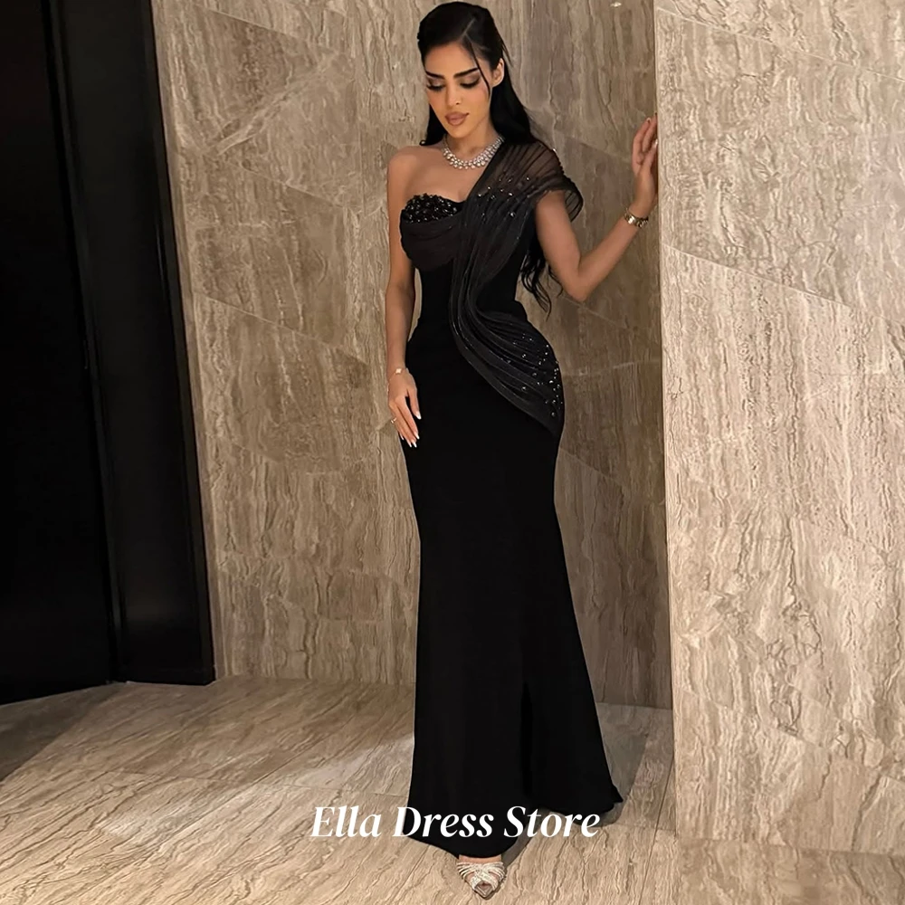 Classic Black Jersey Mermaid Customized Evening Dress Formal One Shoulder Homecoming Dress Crystal Special Occasion Gowns image 3