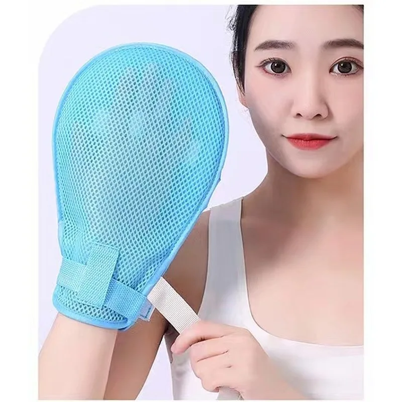 Blue Mesh Restraint Mitts for Elderly Patients Anti Scratch Tube Pulling Prevention Fixed Strap Nursing Care Safety Protection G
