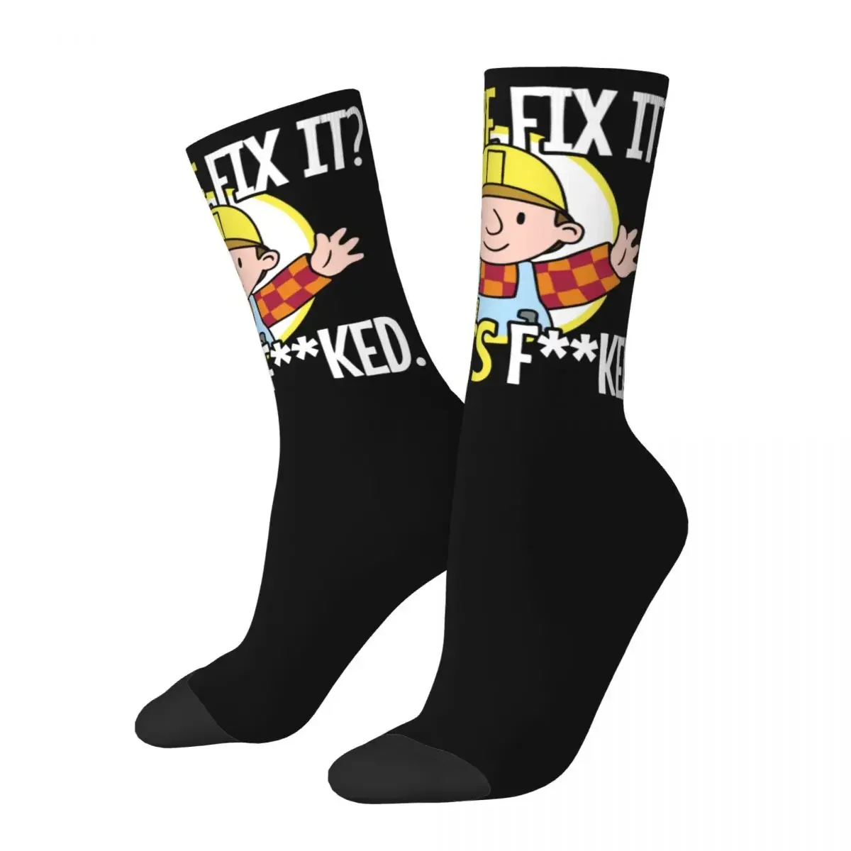 

Men Bob The Builder Can We Fix It Socks Warm Casual Funny Repair Man Socks Harajuku Product Middle TubeSocks Small Gifts