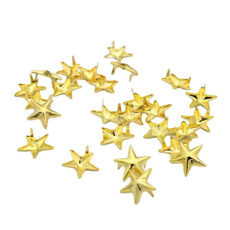 100Pcs/lot 15mm Gold Plated Star Studs Rivet Spike Nickel Punk Bag Belt Leather craft Bracelets shoes Clothes