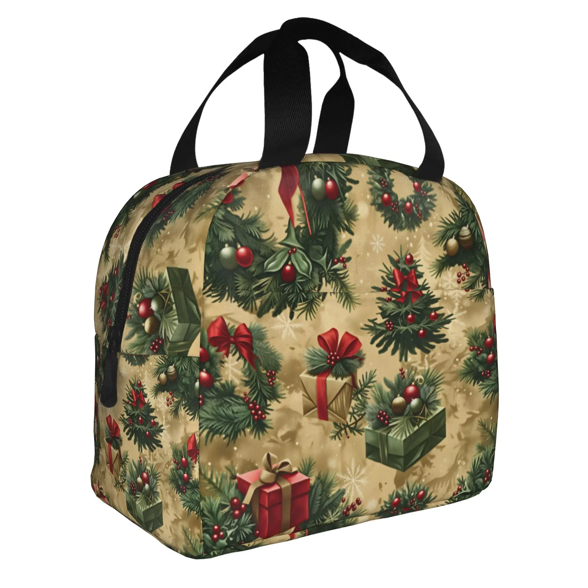 Christmas Xmas Patchwork  Insulated Lunch Bag for Women Resuable  Cooler Thermal Lunch Tote School