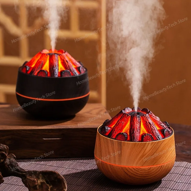 2PCS Charcoal Fire Humidifier Aromatherapy Mini Volcano Usb Portable Desktop Mini Silent Fog Flame Humidifier  Mini Humidifier