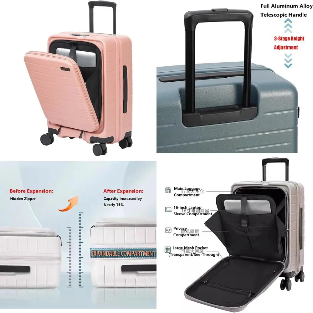 

20-дюймовый ручной чемодан с передним открытием и алюминиевой рамой, одобренный авиакомпанией 22x14x9, легкий дорожный багаж с твердым корпусом