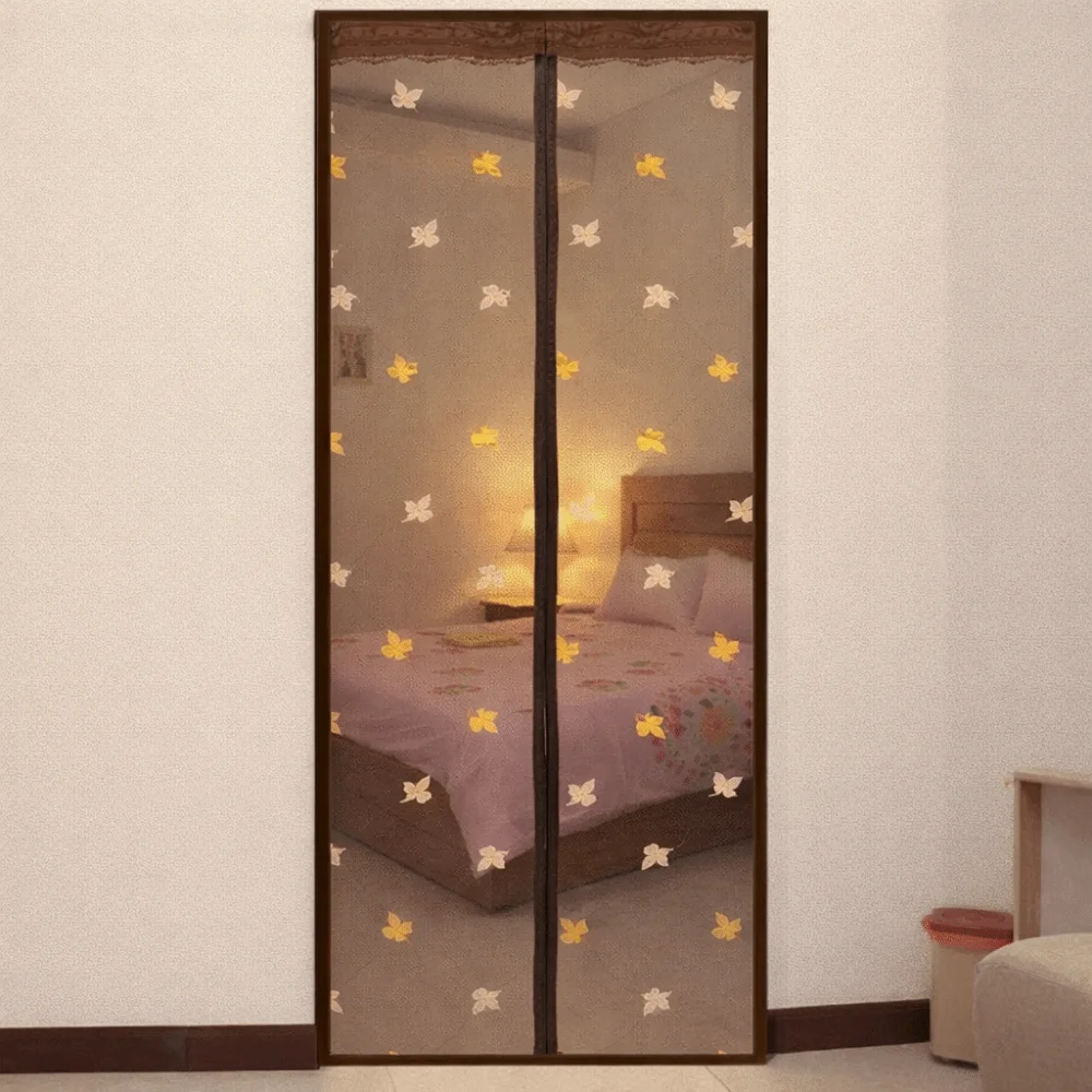 Embroidered Magnetic Screen Door Curtain Well-ventilated No Punching Mosquito-proof Door Curtain Automatic Closing Insect-proof