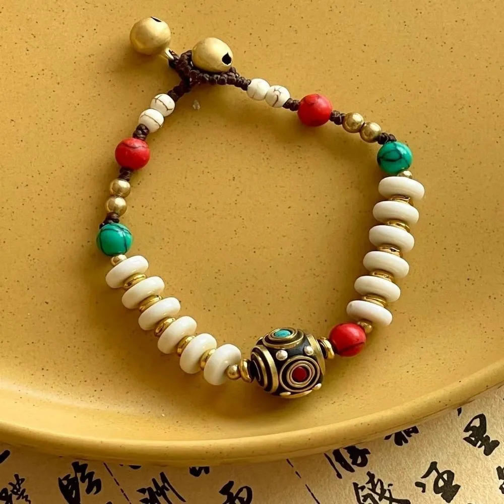 Tibetan Ancient Method Woven Braided Bracelet Bohemian Nepal Exotic Bell Women Bracelet Coco Hand Rope Bracelet Handmade Crafts