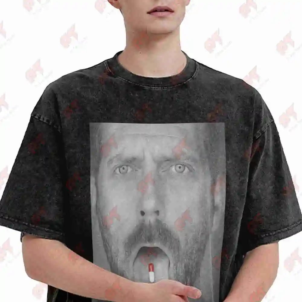 House MD TV Show Dr Logo Iconic Face Vintage Washed Tee Pure Cotton T-Shirt