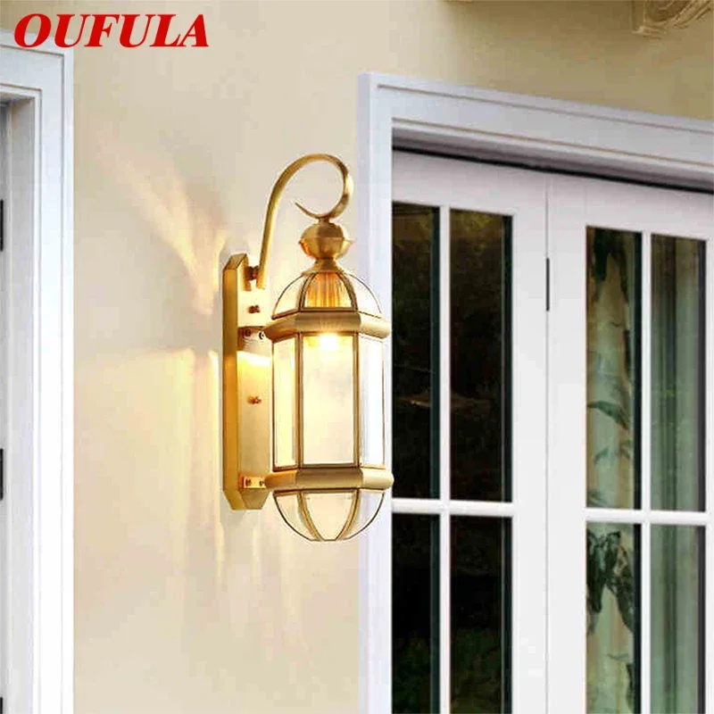 

OUFULA Contemporary Brass Outdoor Wall Lamps Simplicity Waterproof Creative Balcony Hallway Courtyard Villa Gate Hotel