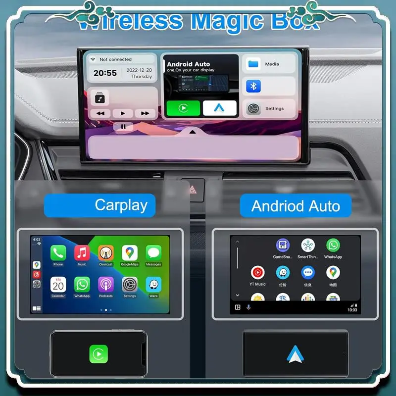 3 In 1 Wireless Carplay Adapter,Wireless For Android Auto With Netflix/Youtube Wireless Car Dongle For Carplay Cars Easy Install