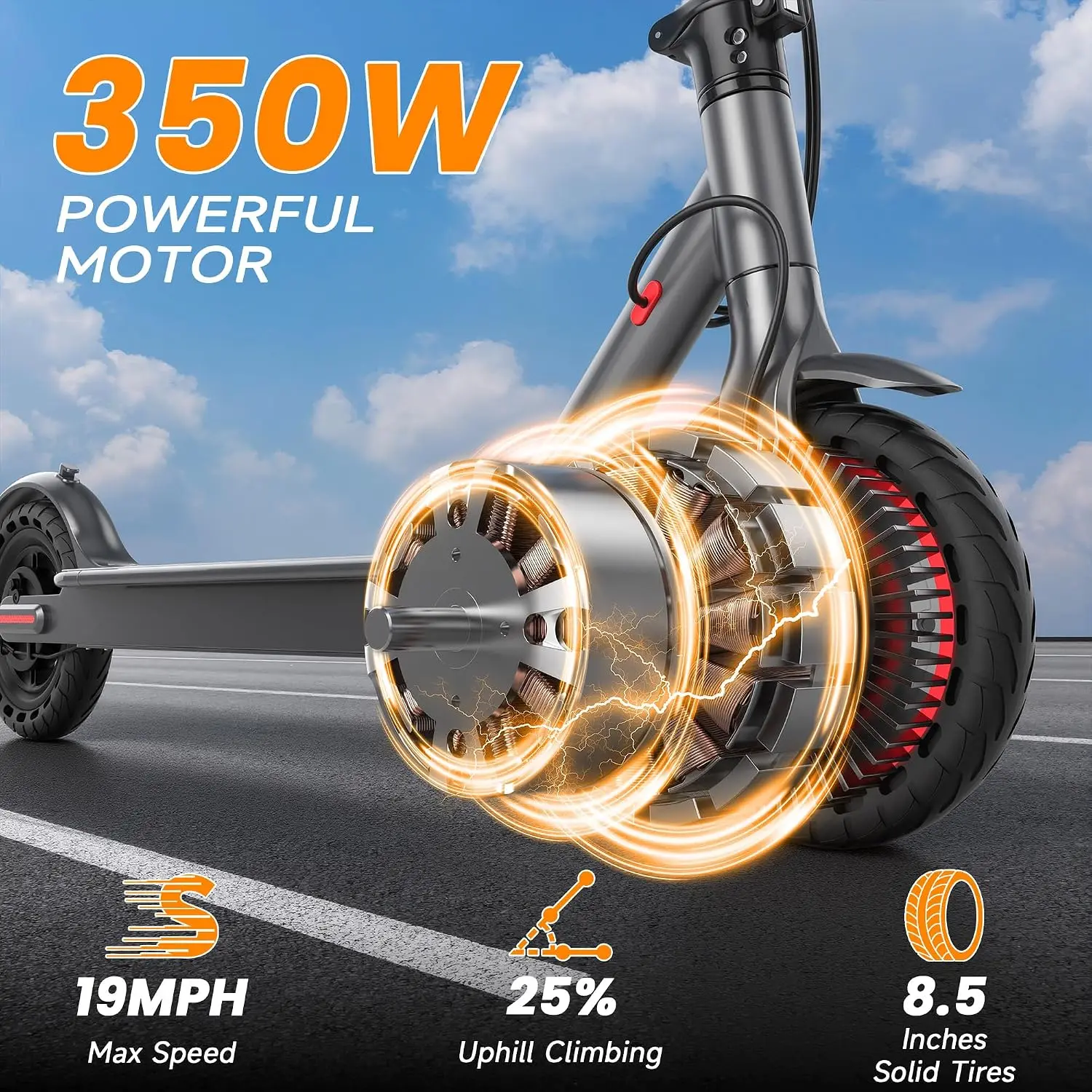 8.5'' Electric Scooter for Adults, Folding E Scooter with 350W Motor 19Mph Top Speed, Max 19-23 Miles Long Range Commuting Scooters with Dual Brakes System, APP Control