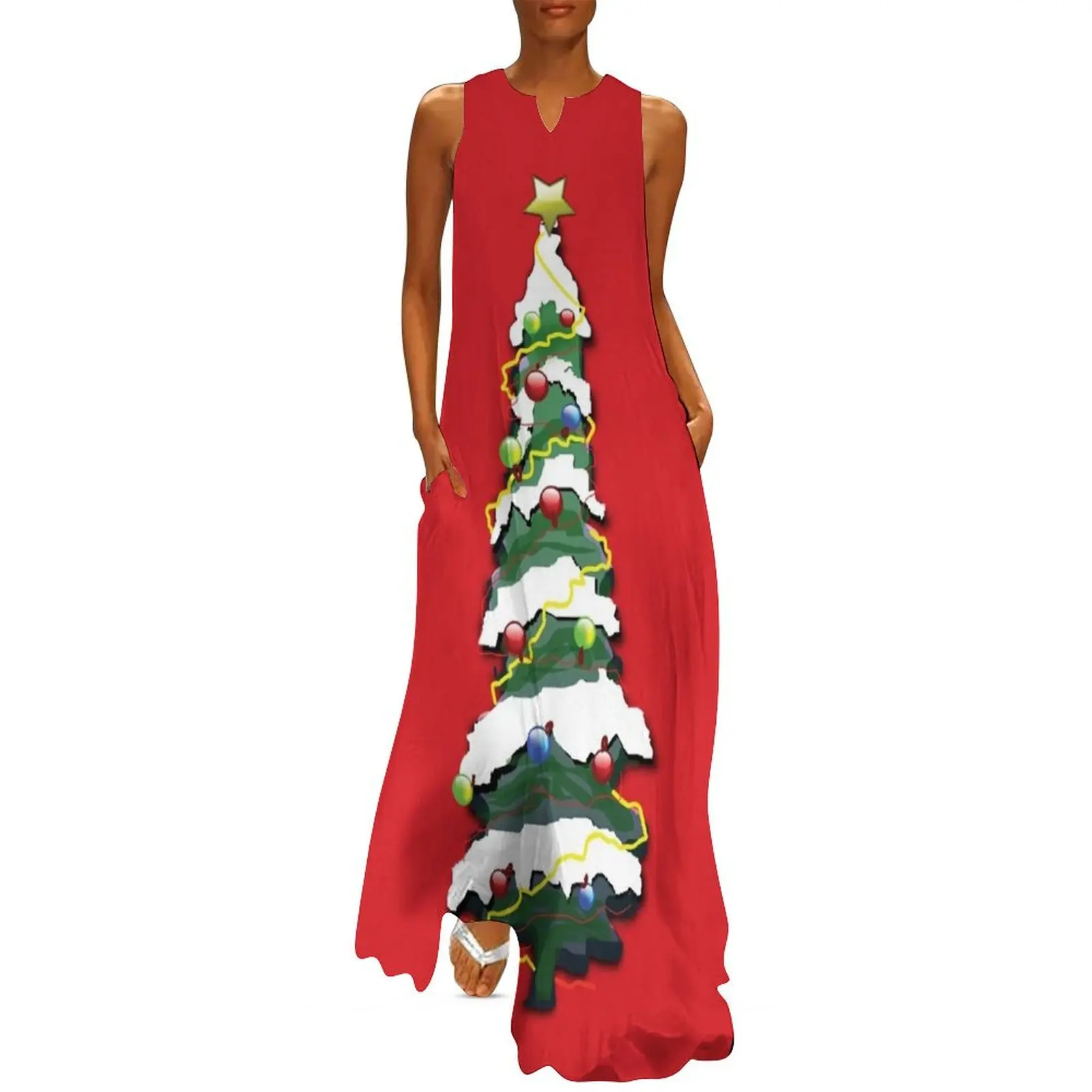 

Tall Snowy Christmas Tree Long Dress women"s clothing summer 2024 novelties Party dresses for women clothes for women