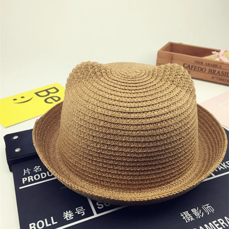 Sun Hat for Children Boys Outdoor Girls Sun Hat Ear Decoration Sun Hat Solid Kid Floppy Panama Hat