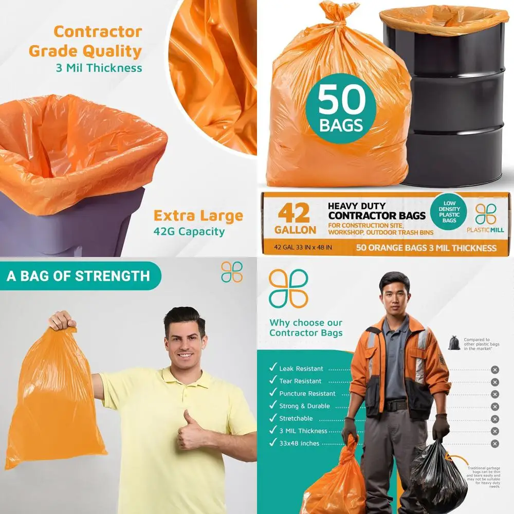

Прочные промышленные мешки для мусора оранжевого цвета, 42 галлона, 3 мил, 33x48 дюймов, 50 штук в упаковке, для использования на улице и в саду