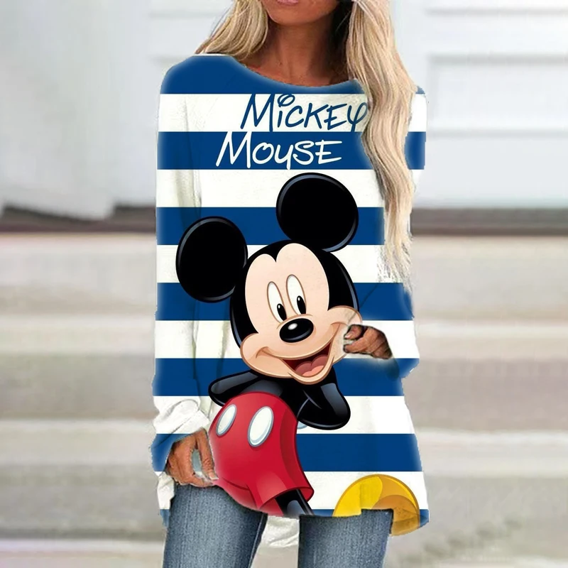 Hot selling street style Mickey Minnie cartoon women's autumn round neck long sleeve pullover T-shirt versatile casual tops y2k