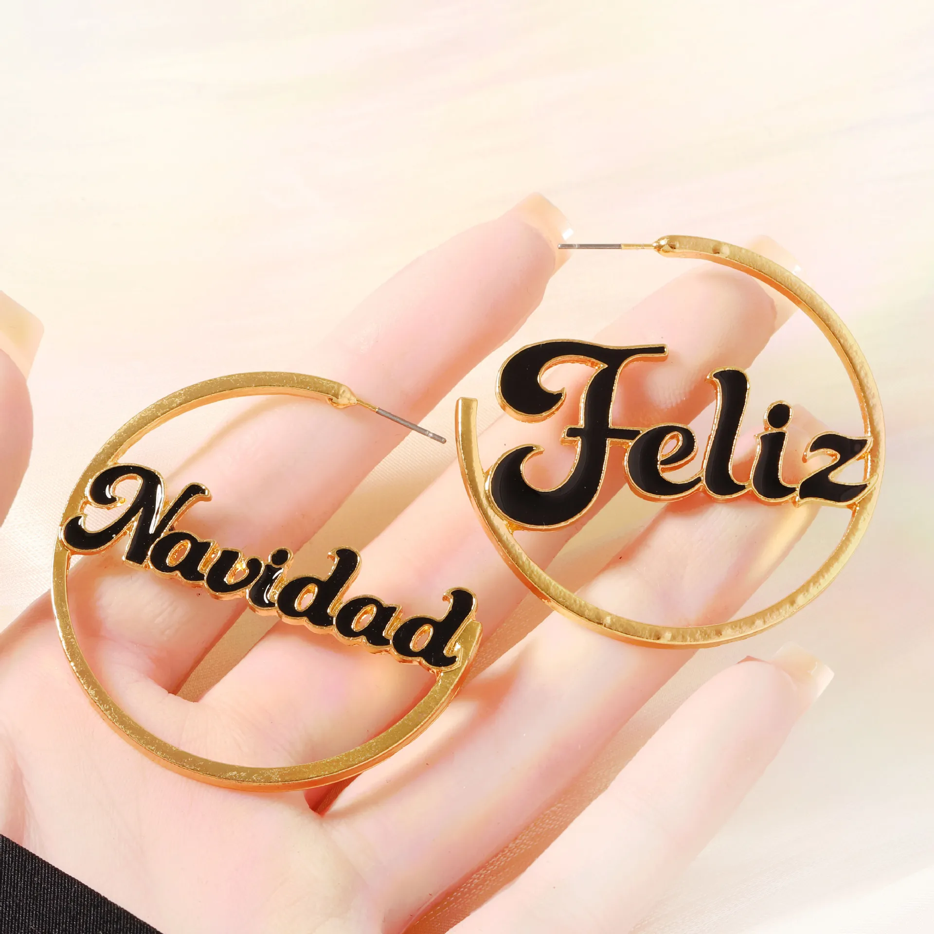 2025 Fashionable personality design, blessing letter stud earrings, simple hollow semicircle Valentine’s Day Jewelry gifts
