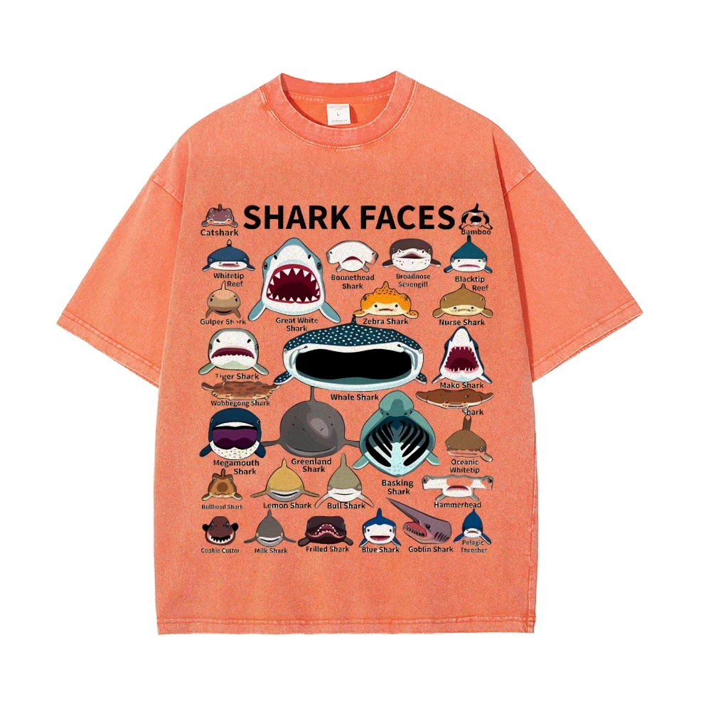 Water Retro Old Neutral Style T-Shirt Various Shark Printing High Quality Pure Cotton Round Neck Pullover New Short Sleeves image 3