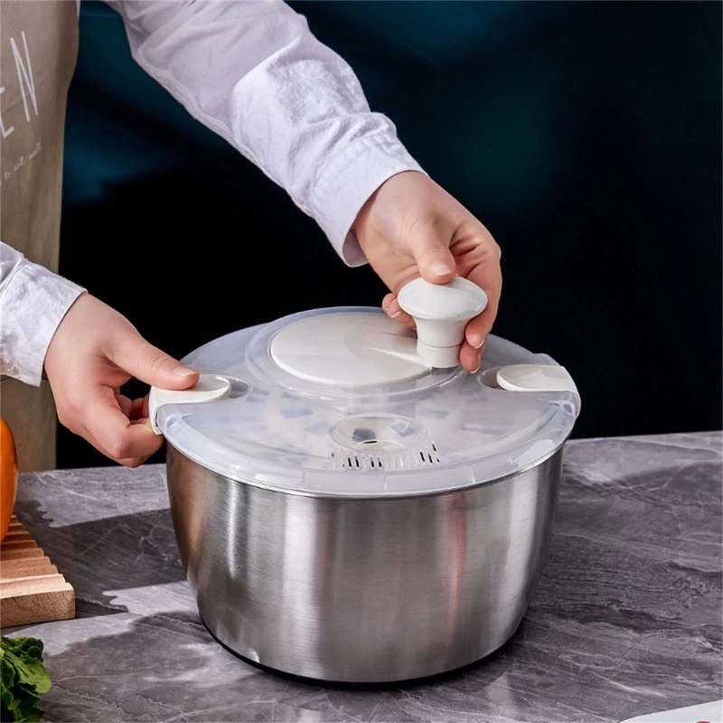 Stainless Steel Salad Spinner Large Capacity 5L Fruit Vegetable Dehydrator for Kitchen Fruit Dryer Drainer Salad Spinner