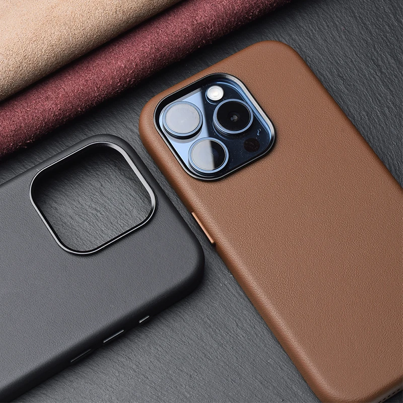 Italian Nappa Leather Case For iPhone 15 Pro Luxury Real Skin Phone Back Cover For Apple iPhone 15 Pro Handmade Black Brown