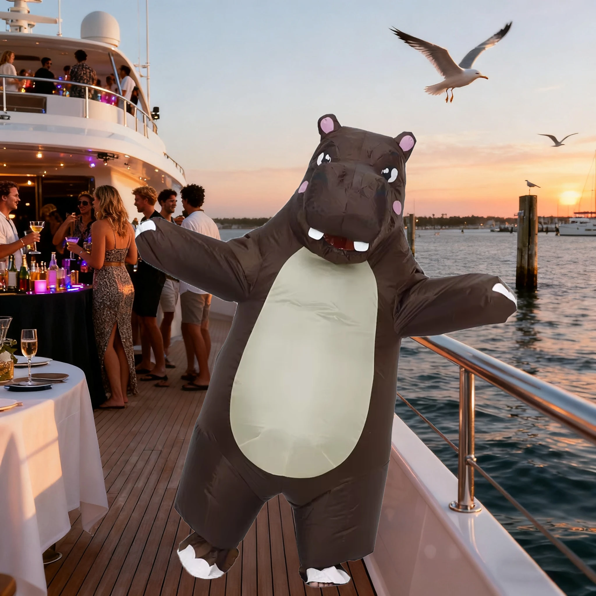 Inflatable Hippo เครื่องแต่งกายน่ารักการ์ตูน Air Blown Hippopotamus COSPLAY Mascot สําหรับงานปาร์ตี้กลางแจ้งโฆษณา