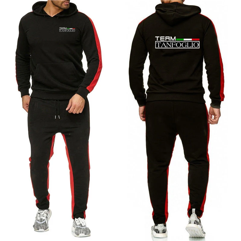 

2024 Men New Tanfoglio Spring and Autumn Tracksuit Hoodie Solid Color Hooded Pullover + Pants Suit Casual Sportswear Sets