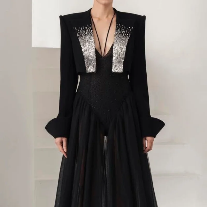 2025年秋新作 レディース ヘビービーズスパンコールショートジャケット Y2K 高品質 ファッション カジュアル ショート通勤スーツ アウター