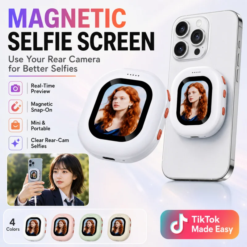 Wireless Phone Screen Mirroring Device Magnetic Rear Camera Selfie Monitor for Live Streaming Vlog Recording