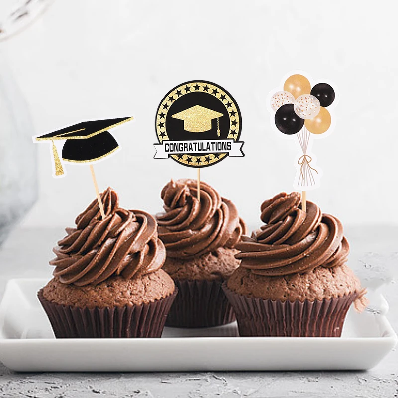 12/5pcs Congrats Graduation Cake Topper Class Of 2025 Bachelor Cap Cupcake Topper Graduation Party Decoration Dessert Accessorie
