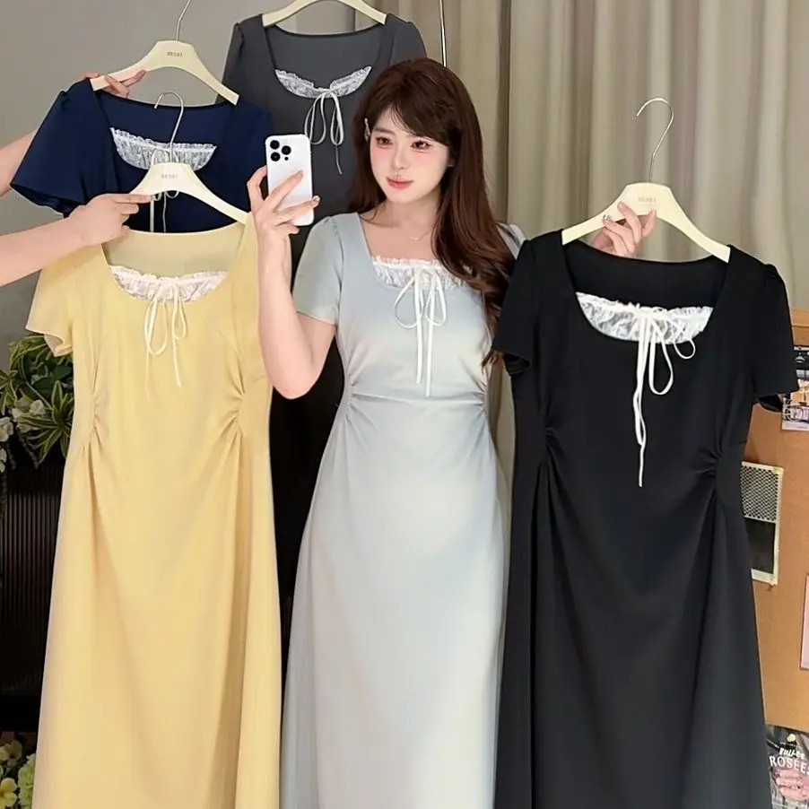 Vestidos de manga curta das mulheres mãe da noiva inverno tweed malha gola acolchoada em camadas faixas recepção aniversário escritório