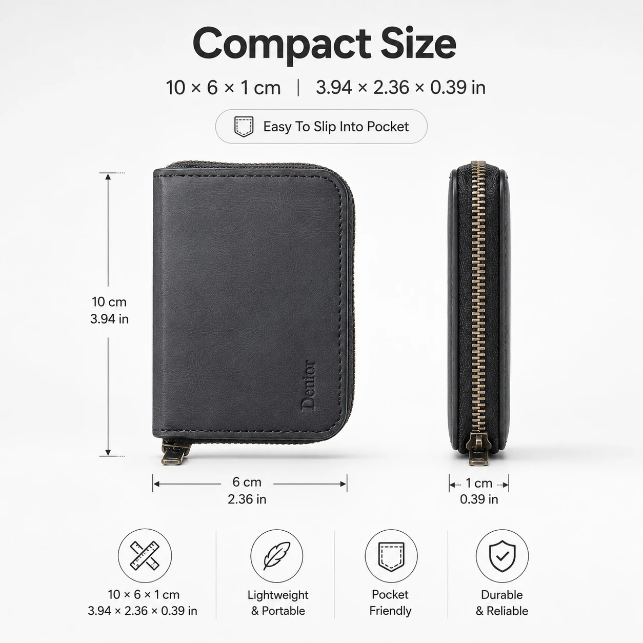 Denior Magnetic Zipper Wallet For Phone Faux Leather RFID Blocking 5 Card Capacity Coin Pocket Folding Stand Daily Carry Design