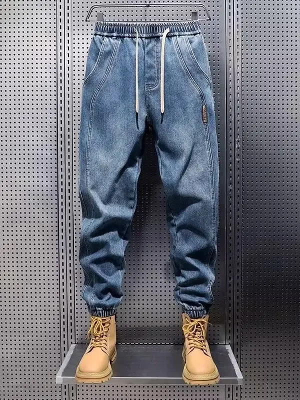 Loose Casual Jeans Men's Spring Autumn American Style Loose Fit Comfortable plus Size Cuffed Denim Pants for Fat Men