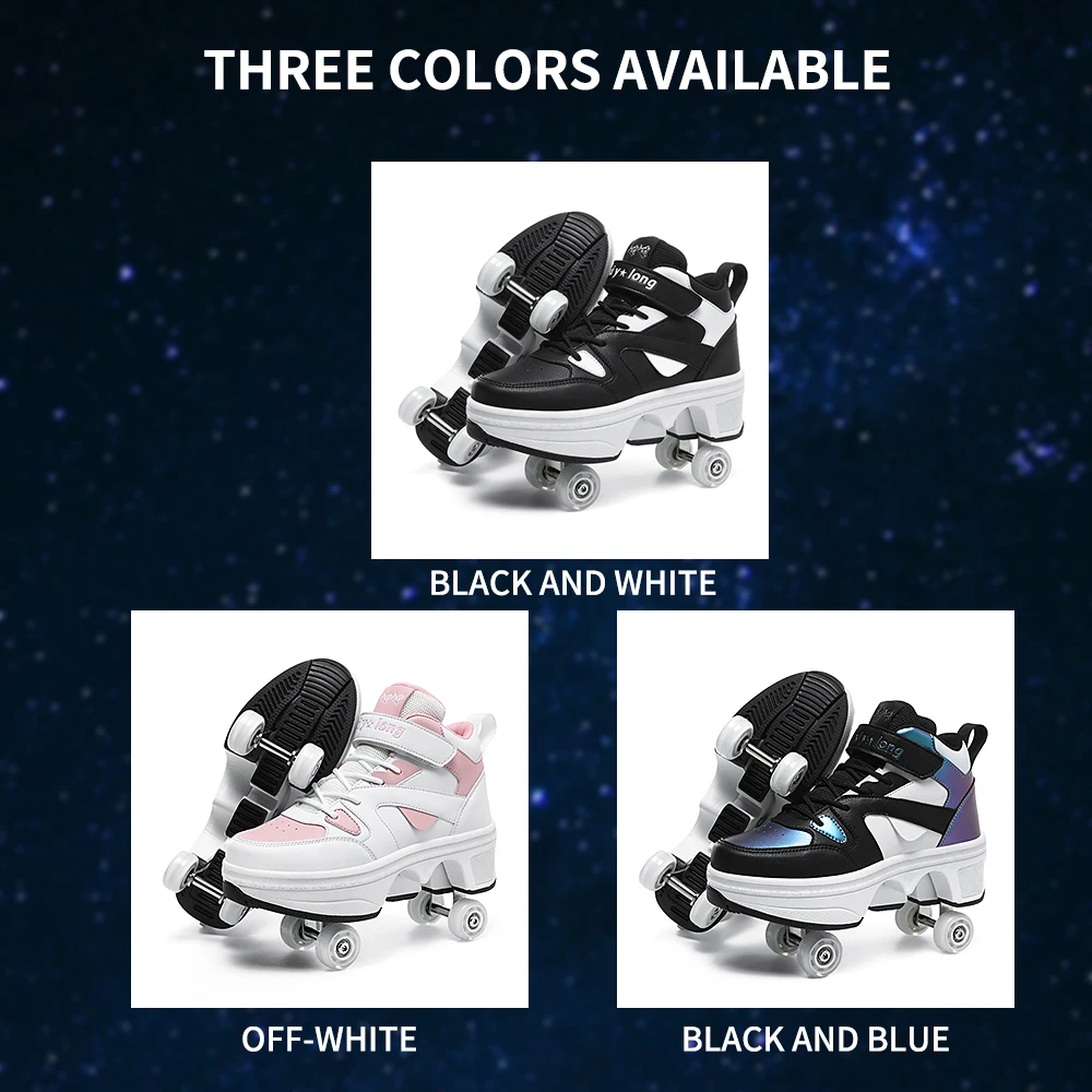 Fashionable Unisex Automatic Pop-up Sneakers With Wheels Dual-purpose Skating Casual Shoes Women's High Top 4 Wheel Roller Shoes