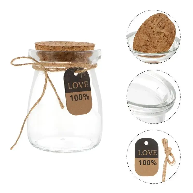 Glass Pudding Cup Thickened Milk Drinking Set High Temperature Resistant Acid Milk Bottle Wooden Stopper Sand Painting Bottle