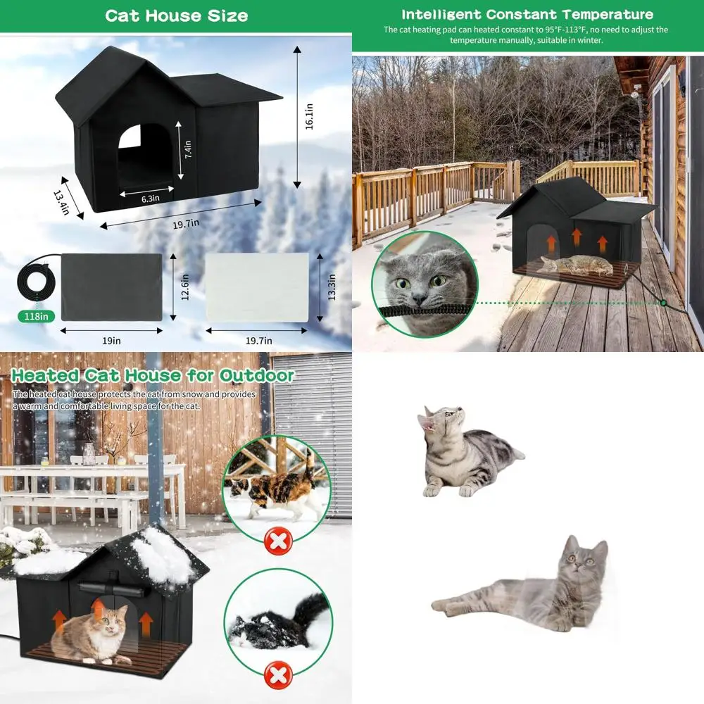 

Weatherproof Outdoor Cat House with Heating Pad for Multiple Cats, 19.7x13.4x16.1 Inches