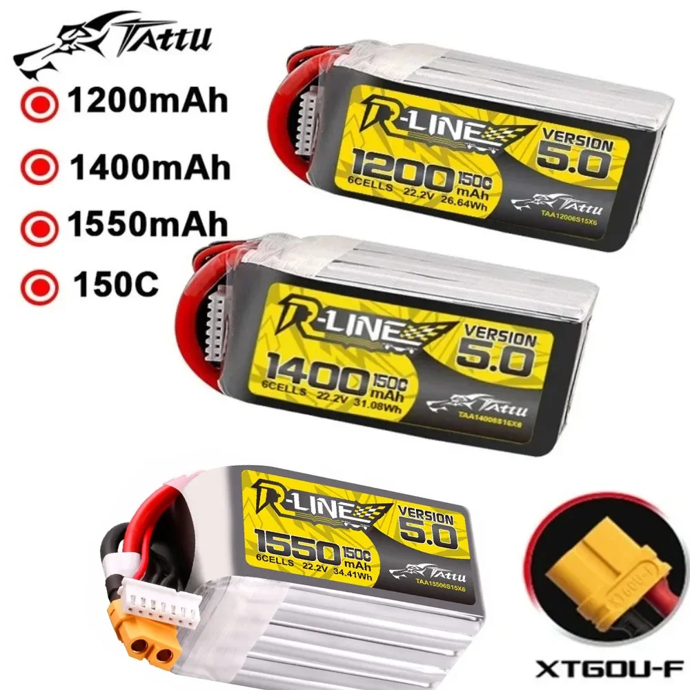 TATTU R-LINE 5.0 22.2V 1200mAh/1400mAh/1550mAh 150C LiPo Battery For RC Helicopter Quadcopter FPV Racing Drone Parts 6s Battery