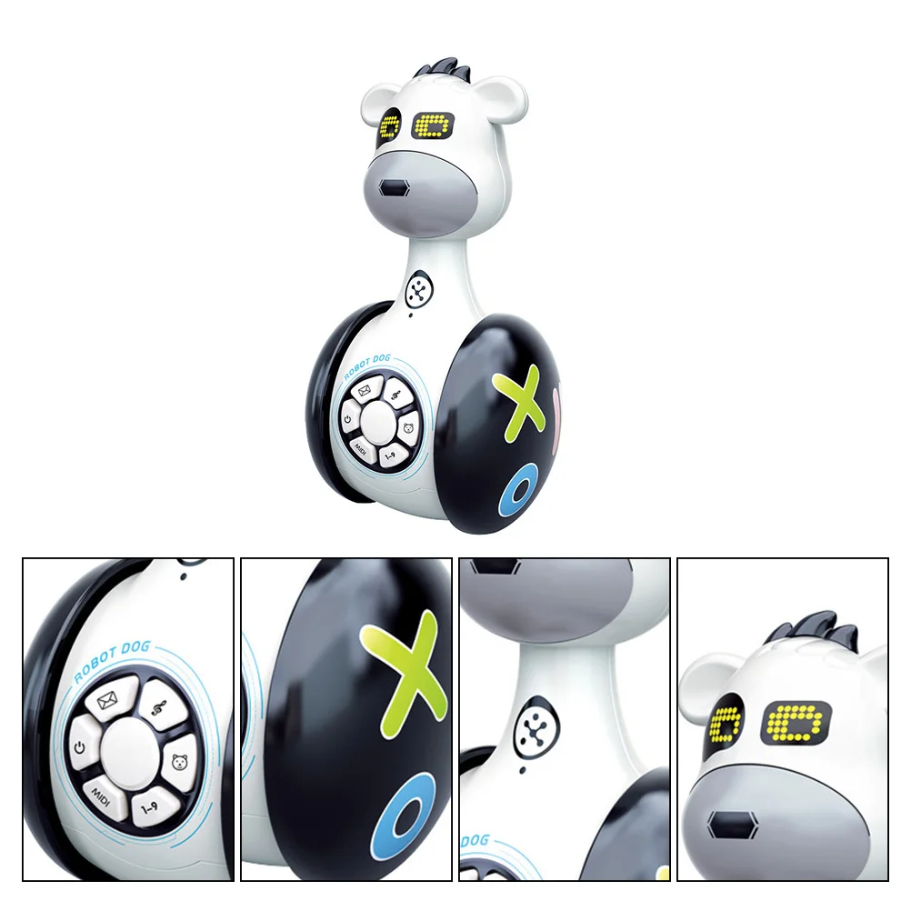 Leuchtende Geschichtenmaschine, Roboterhund, weiß, schwarz, Becher für Kleinkinder, Kinder, Spielzeug, Geschenk, glattes, sicheres Material, lustiges Lernen