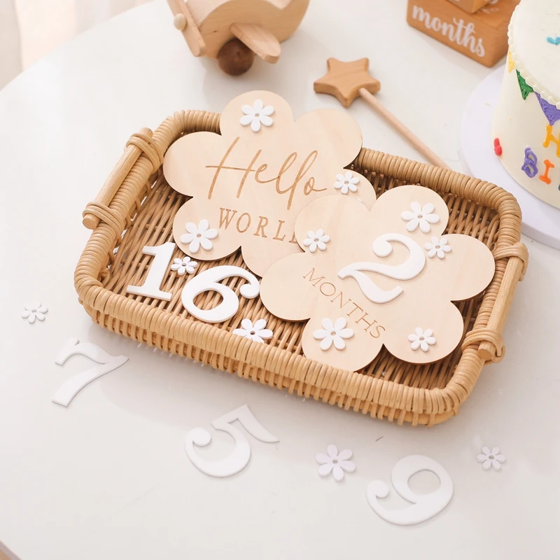 Flower Newborn Photography Accessories Newborn Photography Props Wooden Sticker Milestone Baby Accessories Shooting Props Gifts