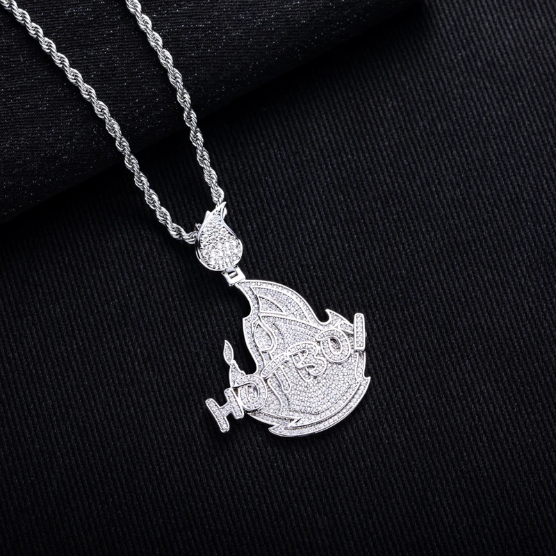 MossanRappr 2.1cttw Moissanite Iced Out Hot Boy Flame Pendant 14K Gold Plated Punk Hip Hop Necklace Accessories for Men & Women