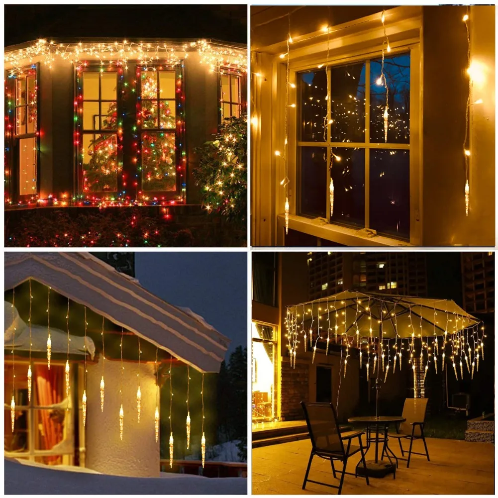 Guirlanda de calle en la casa Festón de invierno Led Cortina Luces de carámbano para decoraciones navideñas de Año Nuevo 0.4-0.6m Droops Wave Año