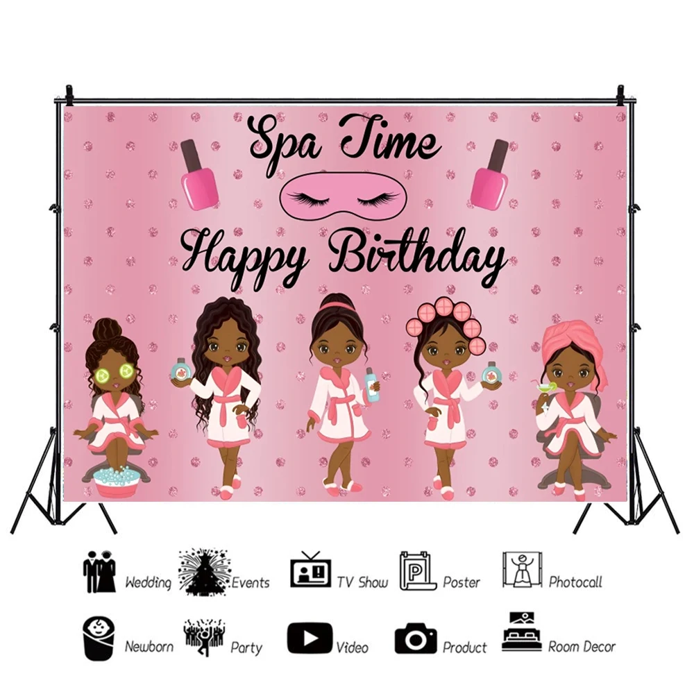 Spa Party Theme Background Makeup Girl Sexy Lady Women Pink Beauty Princess Sweet Birthday Party Decoration Banner Photo Drops