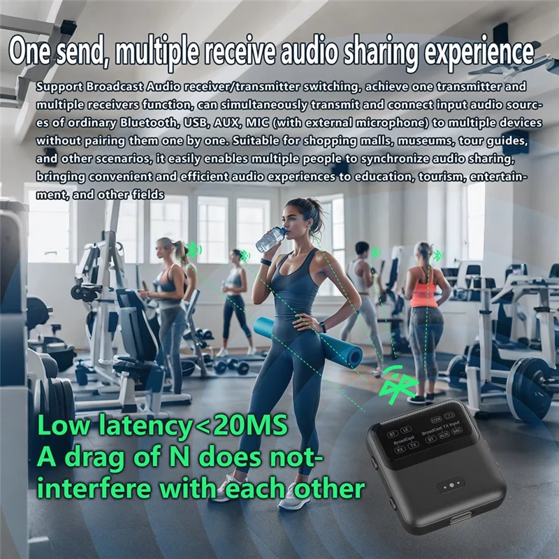 A24U Pemancar Penerima Audio Aptx-LL/HD/AD LC3 Auracast LE Adaptor Audio Adaptor Audio Musik Stereo Nirkabel dengan Mikrofon