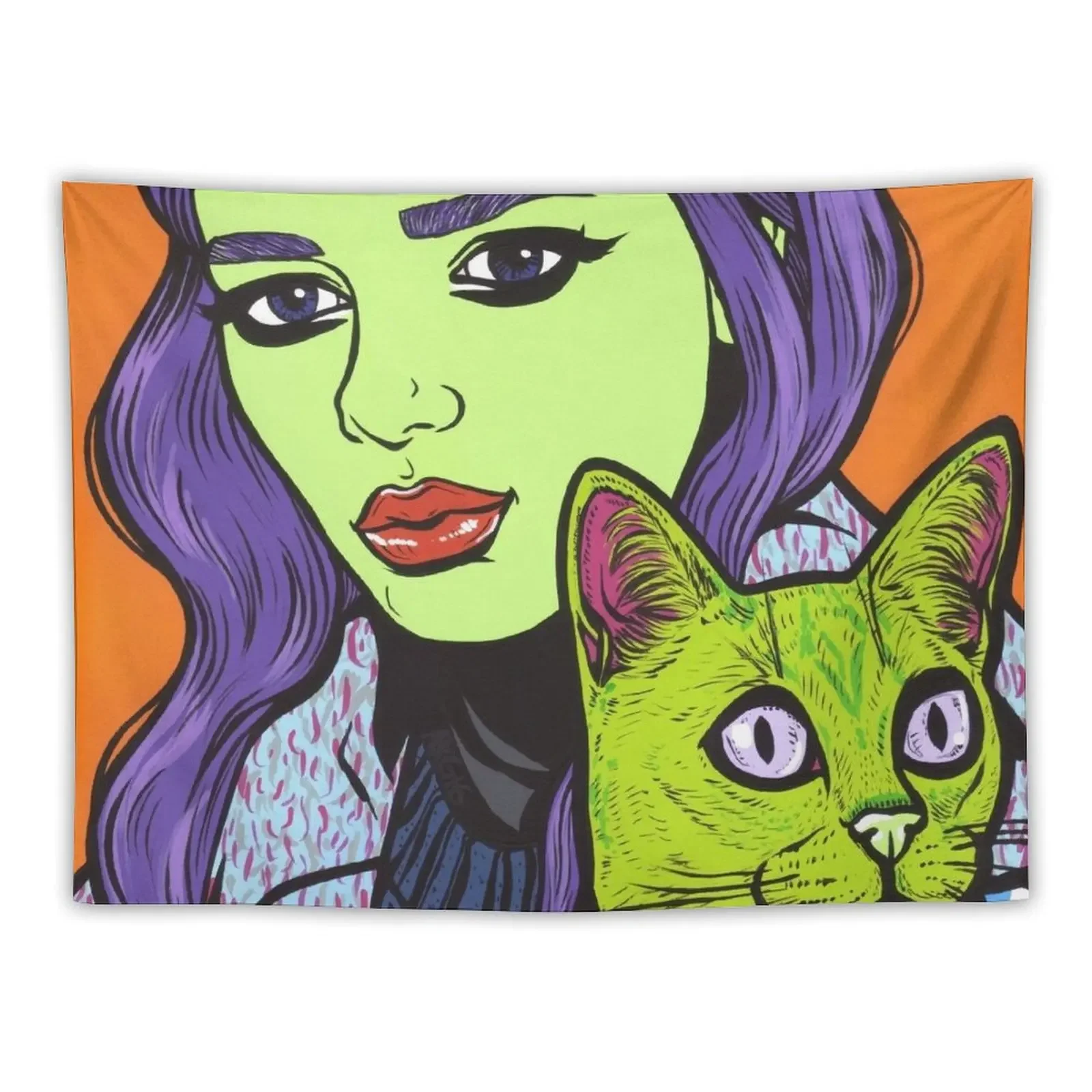 Girl with Cat Tapestry Decoration Aesthetic Room Decorator Wall Hangings Decoration House Decoration Tapestry