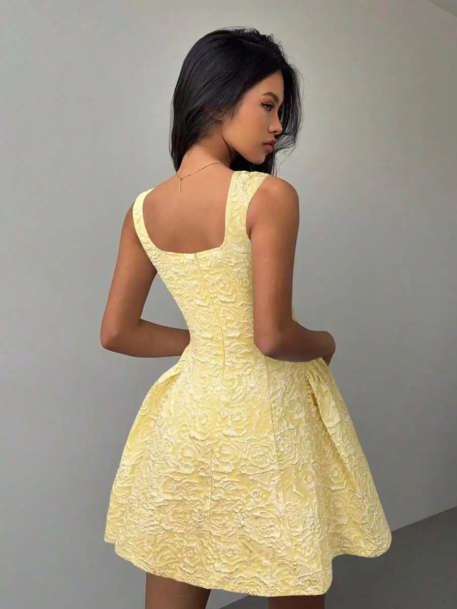 Womens Summer Elegant Jacquard A-Line Mini Dress