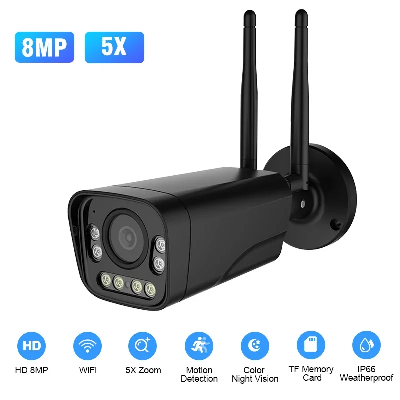 8MP Wifi IP Camera Wireless Bullet Camera Two Way Audio Motion Detection Seguridad Network IP CCTV Camera