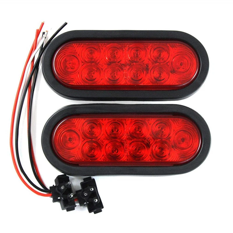 2Pcs 12V 10 LED Oval Trailer Lights Side Marker Lights Car External Lights Warning Tail Light Auto Trailer Truck Lorry Lamps Red