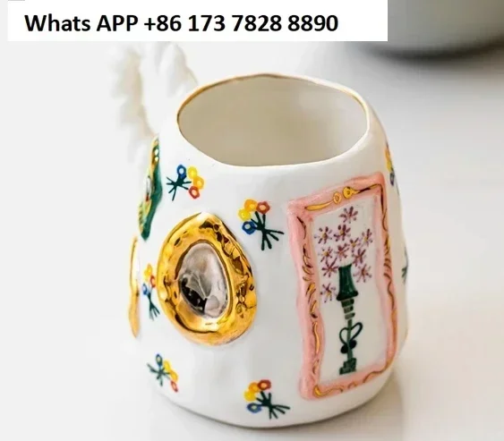 water cup with hanging painting, ceramic mug, design, coffee mug, water cup, creative personality gift