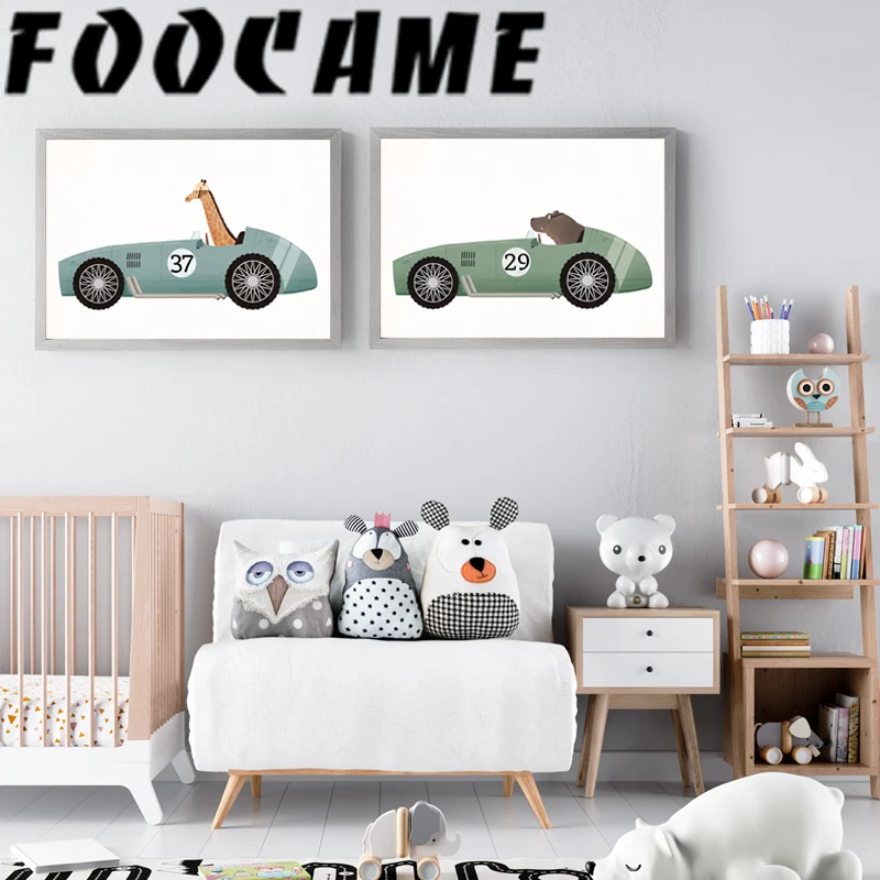 Classic Car Giraffe Rabbit Minimalist Wall Picture for Kids Room Canvas Painting Art Print Poster Nordic Decorative Kids Nursery