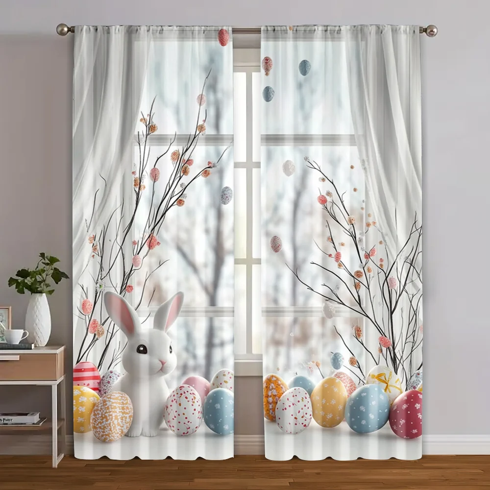 

2pcs, Curtains Roller Blinds Happy Easter Polyester Woven (without rod) Gifts Use for Bedroom, Living Room, Office