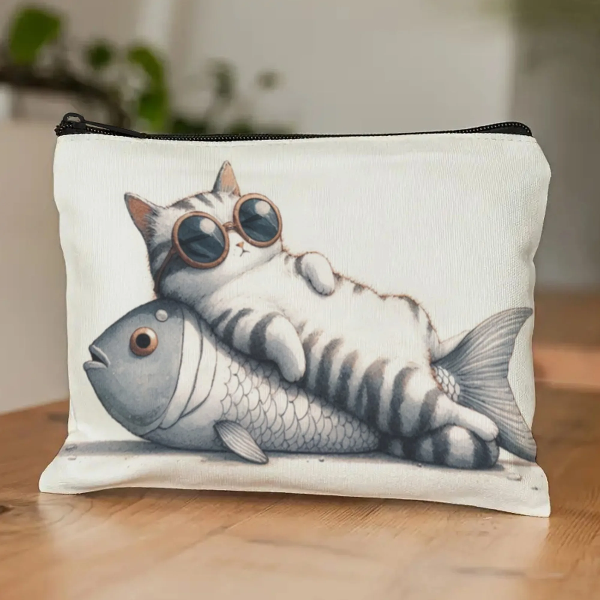 

Funny Printed Cat and Fish Cosmetic Bag Women Travel Makeup Storage Box Lipstick Toiletry Bag Perfect Gift for Girls