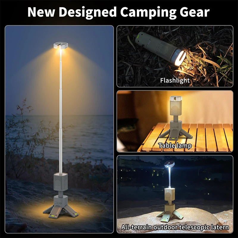 Portable Searchlight Bluetooth Speaker Telescopic LED Camping Light 14000mAh Waterproof Outdoor Camping Flashlight with Magnetic